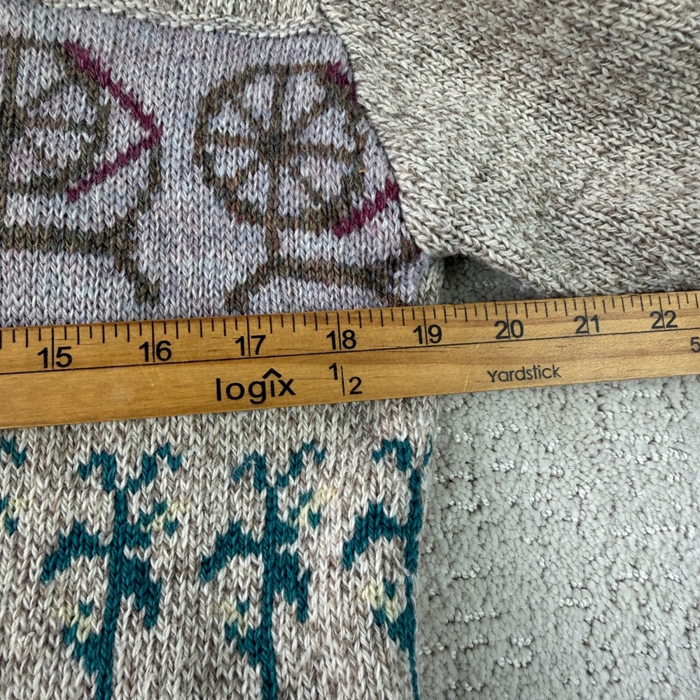 Woolrich Cardigan Sweater Women M Tan Intarsia Folk Art Geese Apple Carriage - Picture 11 of 12